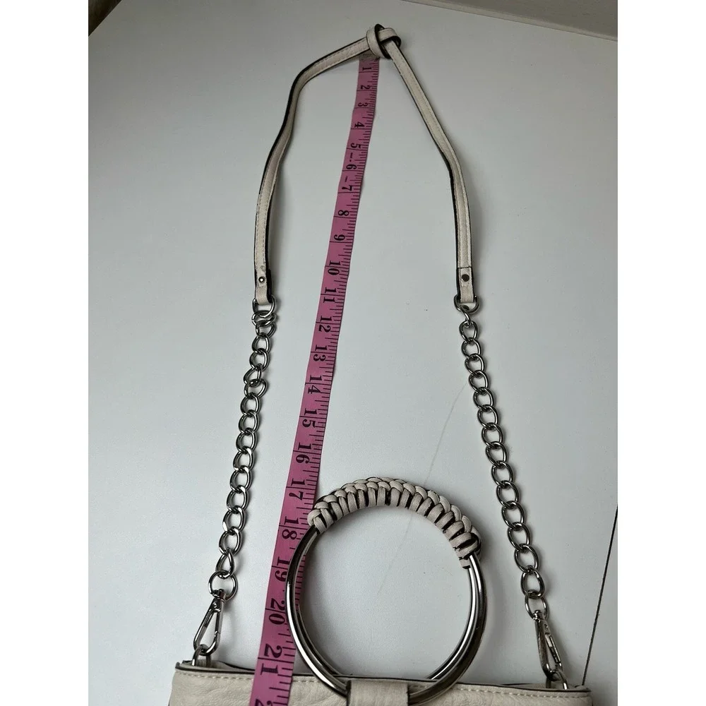 Carlos Santana Ivory Vegan Leather Bucket Round Covered Handles Cross Body Bag